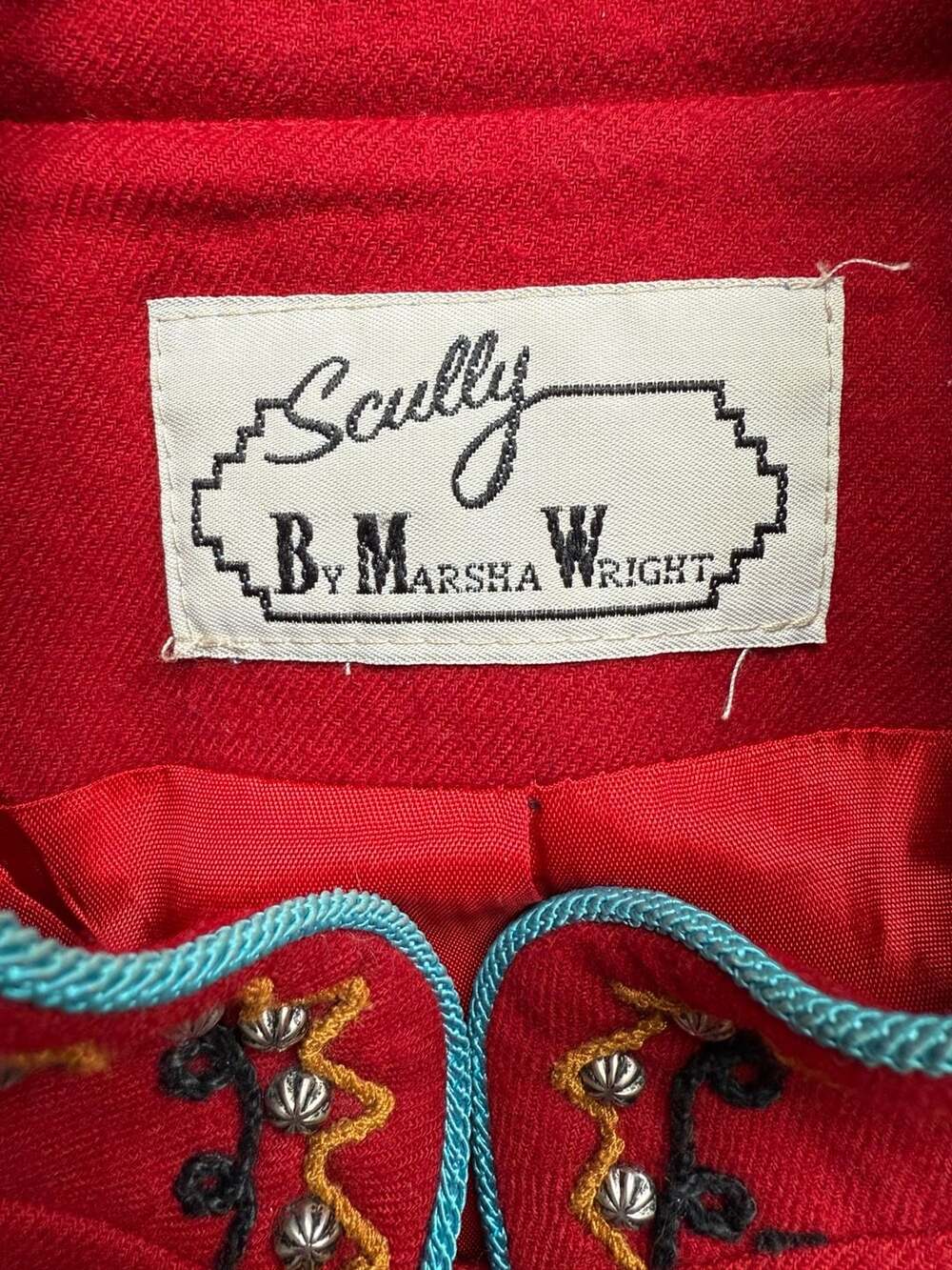 Vintage Scully by Marsha Wright Red Wool Western Folk Blazer Jacket - Picture 3 of 5